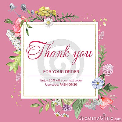 Vector illustration of a thank you card for business. Elegant card for decorating handmade products. Cartoon Illustration