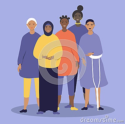 vector illustration on the theme of diversity. beautiful women of various races, appearance. Vector Illustration