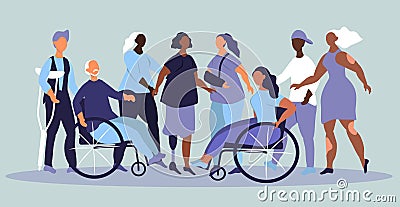 Vector illustration on the theme of inclusiveness. diversity of people. people of different races, people with disabilities Vector Illustration