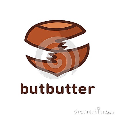 Vector logo for nut butter. The walnut that is held by the hands. Inversion logotype, negative principle. A large nut in the hands Cartoon Illustration