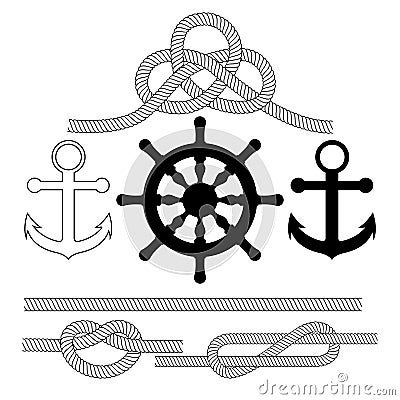 Vector illustration on the theme of the sea . Anchor, steering w Vector Illustration