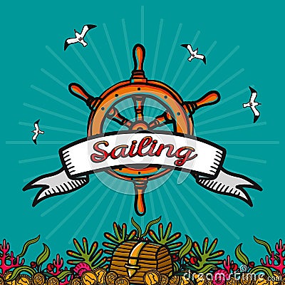 Vector illustration on the theme of sea travel and sailing Vector Illustration
