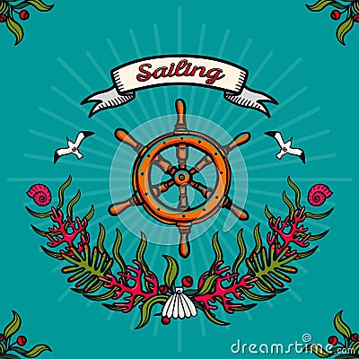 Vector illustration on the theme of sea travel and sailing Vector Illustration