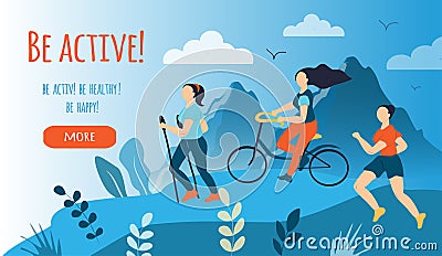 Vector illustration on the theme of sports activity. girls in the open air Vector Illustration