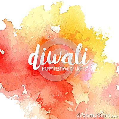 Vector illustration on the theme of the traditional celebration happy diwali. Watercolor spot with the inscription Vector Illustration