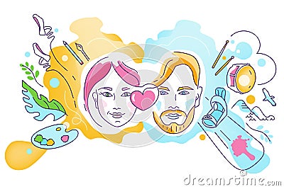 Vector illustration on the theme of various interests, hobbies, passion of people. Vector Illustration