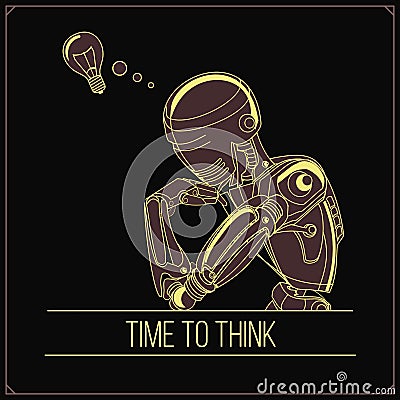 Vector illustration of the thinking robot. Vector Illustration