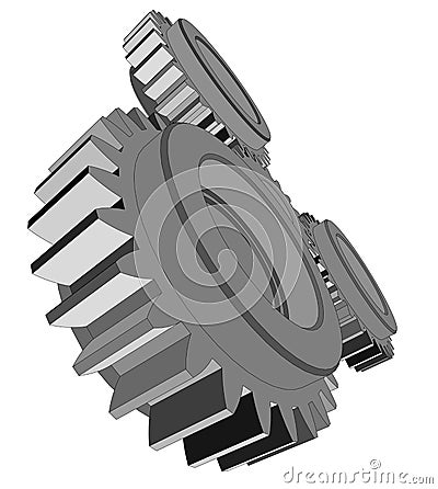 Vector illustration of three metal gears Vector Illustration