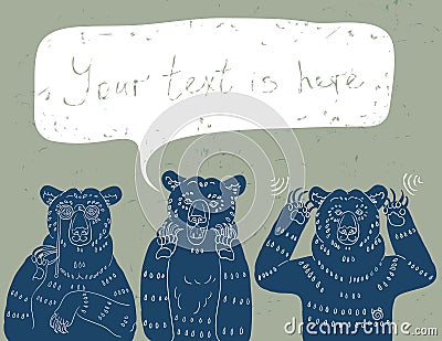 Three Wise Bears Vector Illustration