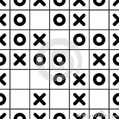 Tic tac toe pattern. Vector illustration of tic tac toe seamless pattern. Noughts and crosses background Vector Illustration