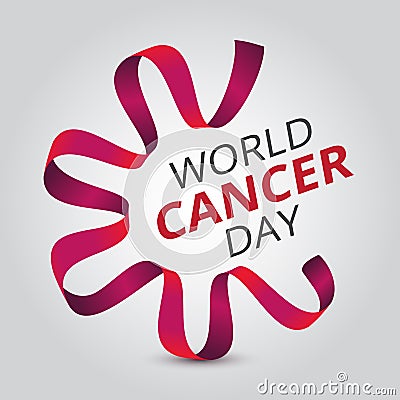 Vector illustration to 4 February - World Cancer Day with awareness red ribbon and text Vector Illustration