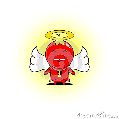 Vector illustration of tomato, white mustache and angel wings. Vector Illustration