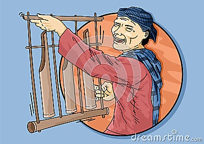 vector illustration of a traditional sundanese angklung musical instrument player Vector Illustration