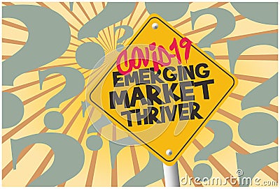 Vector Illustration Of Traffic Sign Warning COVID-19 Emerging Market Thriver Cartoon Illustration