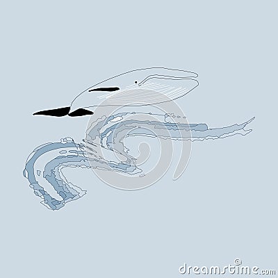 Whale with black contour on blue background Vector Illustration