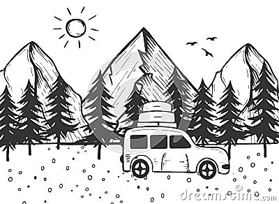 Travel outdoor vacation in mountain Vector Illustration