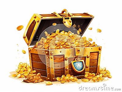 vector illustration of treasure chest full of gold Cartoon Illustration
