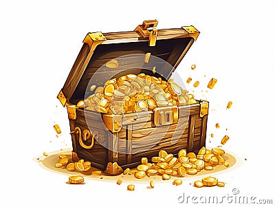 vector illustration of treasure chest full of gold Cartoon Illustration