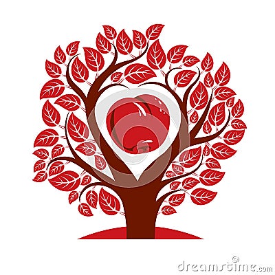 Vector illustration of tree with branches in the shape of heart Vector Illustration