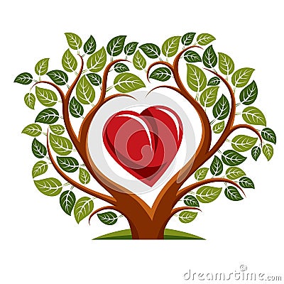 Vector illustration of tree with branches in the shape of heart Vector Illustration