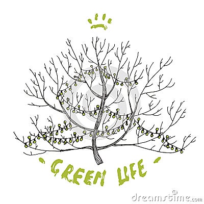 Vector illustration with tree and green lighs. Vector Illustration