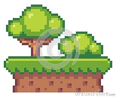 Vector illustration of tree pixel design. Tree and bush symbol of pixel game on white background Vector Illustration