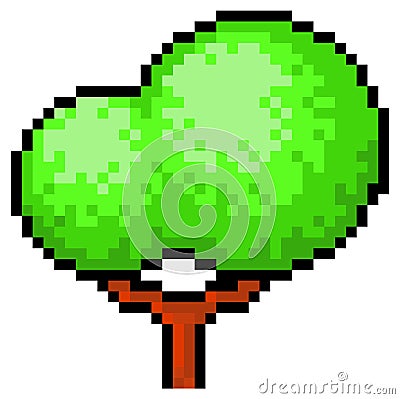 Vector illustration of tree pixel design. Tree and bush symbol of pixel game on white background Vector Illustration