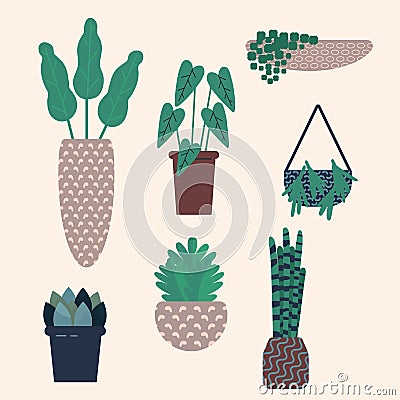 Urban Jungle. Vector illustration with trendy home plants. Vector Illustration