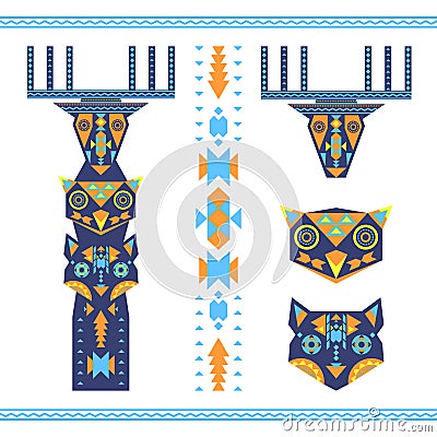 Vector illustration of tribal totem with the heads of animals Vector Illustration