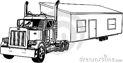Truck with Mobile Home Illustration Vector Illustration