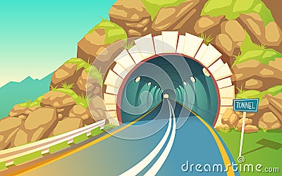 Vector illustration of tunnel, highway. Underground road. Vector Illustration