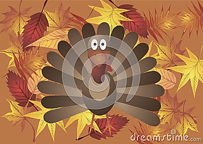 Vector illustration. Turkey on the background of autumn leaves. Stock Photo