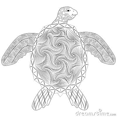 Vector illustration of turtle doodle, anti-stress coloring Vector Illustration