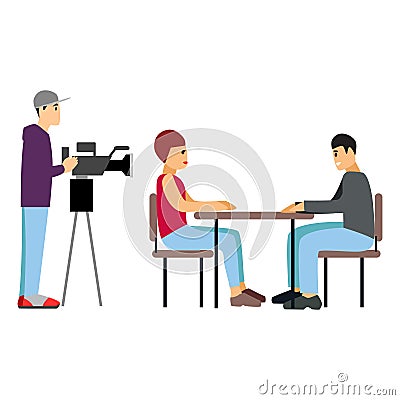 Vector illustration Tv journalist taking interview in front camera Vector Illustration