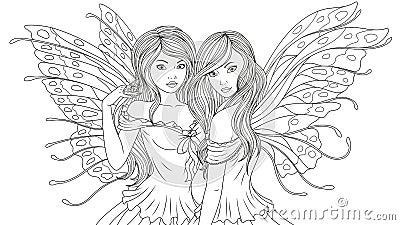 NTwo beautiful fairies Vector Illustration