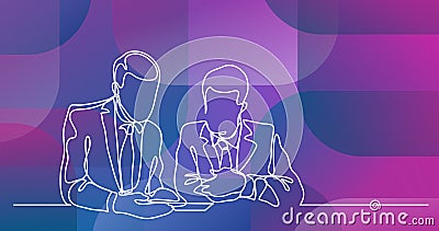 Two businessmen discussing - continuous line drawing Vector Illustration