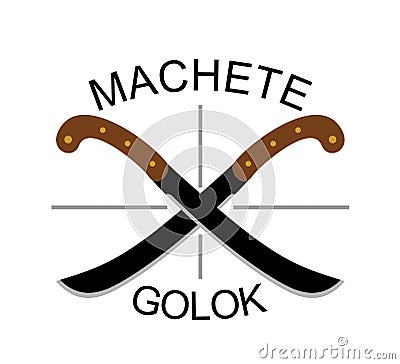 Vector illustration with a two crossed machetes on white. leaver or machete or golok is a traditional weapon. For poster Vector Illustration