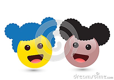 Vector illustration of two cute smiley yellow and brown girl emo Vector Illustration