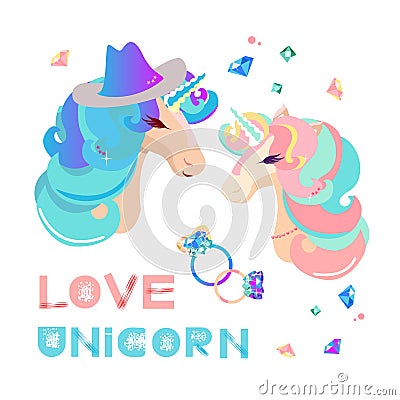 Vector illustration of two cute unicorn make selfie. Sweet magic with a unicorn Vector Illustration