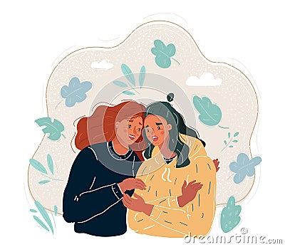 Vector illustration of two friends. Women hugging each other. Friendship concept Cartoon Illustration