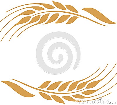 Gold ripe wheat ears frame, border or corner element. Vector Illustration