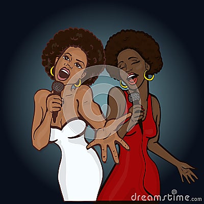 Vector illustration of a two singing woman Vector Illustration