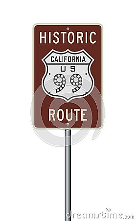 Historic Route 99 road sign Cartoon Illustration
