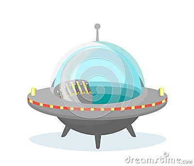 Vector illustration of Ufo spaceship icon on white background in flat design. Vector Illustration