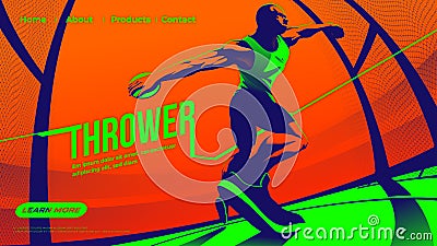 Vector illustration for ui or a landing page of the throwing the discus sport feature the male athlete is concentrating the Cartoon Illustration