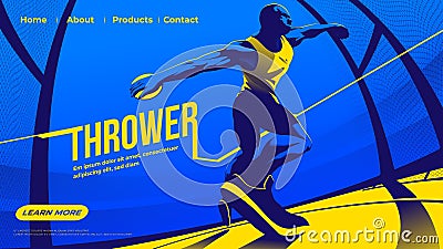 Vector illustration for ui or a landing page of the throwing the discus sport feature the male athlete is concentrating the Cartoon Illustration