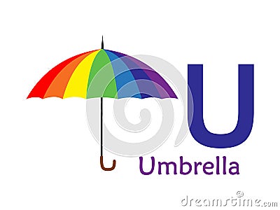 Alphabet word U.U for umbrella Vector Illustration