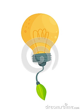 Vector illustration with a unique light bulb and a tree leaf. Alternative energy. Vector Illustration