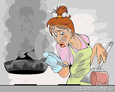 Unkempt frustrated housewife Vector Illustration
