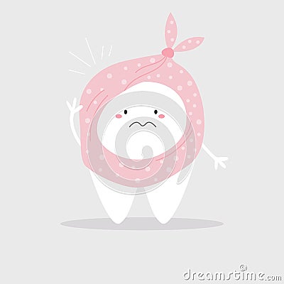 Vector illustration of an upset tooth with a bandage Vector Illustration